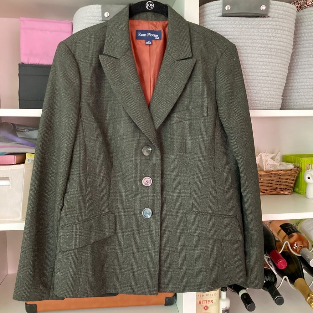 Evan Picone Charcoal Grey 3 Button Suit Jacket